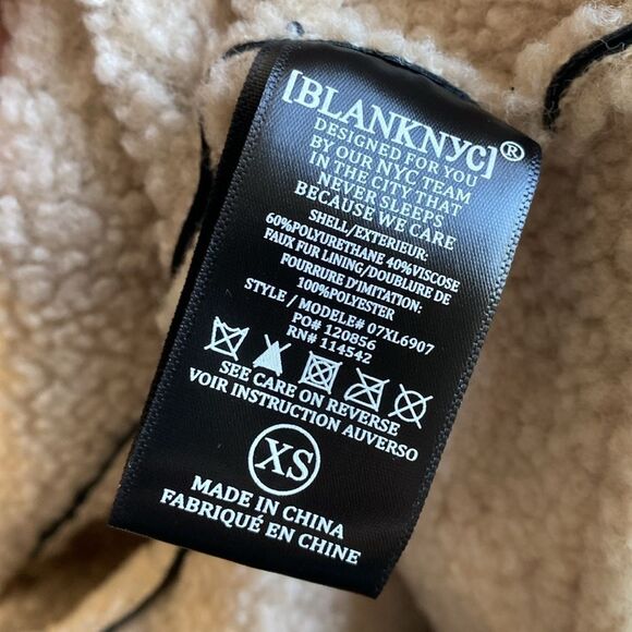 Blank NYC Black Faux Leather Sherpa Lined Oversized Coat Flying Squad Nordstrom - Picture 8 of 9